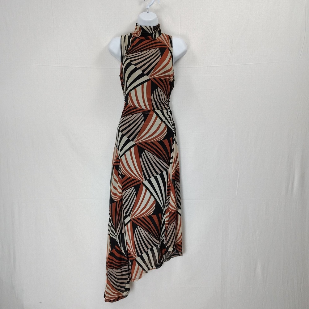 Taylor Mesh Maxi Dress Women 6* Abstract Print Mock Neck Ruched Sleeveless Lined